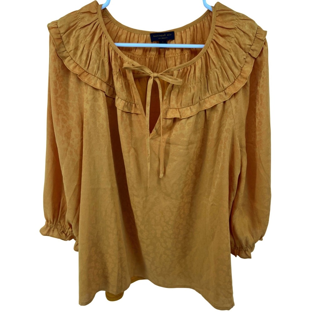 Anthropologie Current Air Size L Peasant Top Gold Yellow Ruffle Collar Romantic